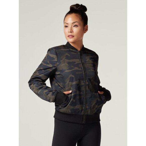 Blanc Noir Womens Small Reversible Bomber Jacket  Camo Navy - Picture 1 of 4